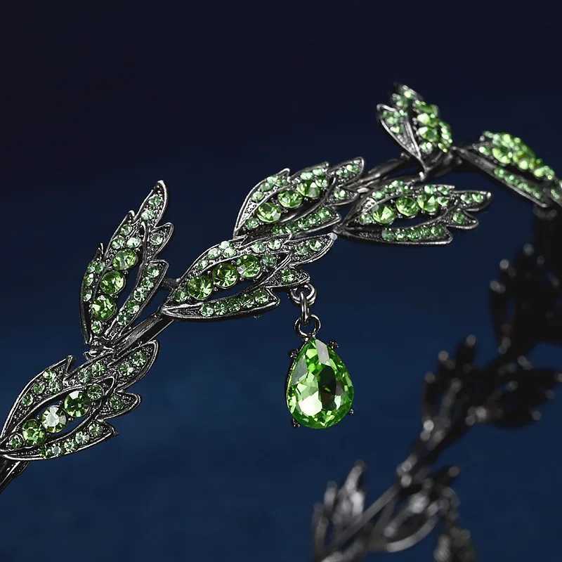 Vintage Gun Black Emerald Rose Green Fairy Crown Tiara Crystal Elf Tiara Bandana Hair Accessories for Women Costume Jewelry Z250605