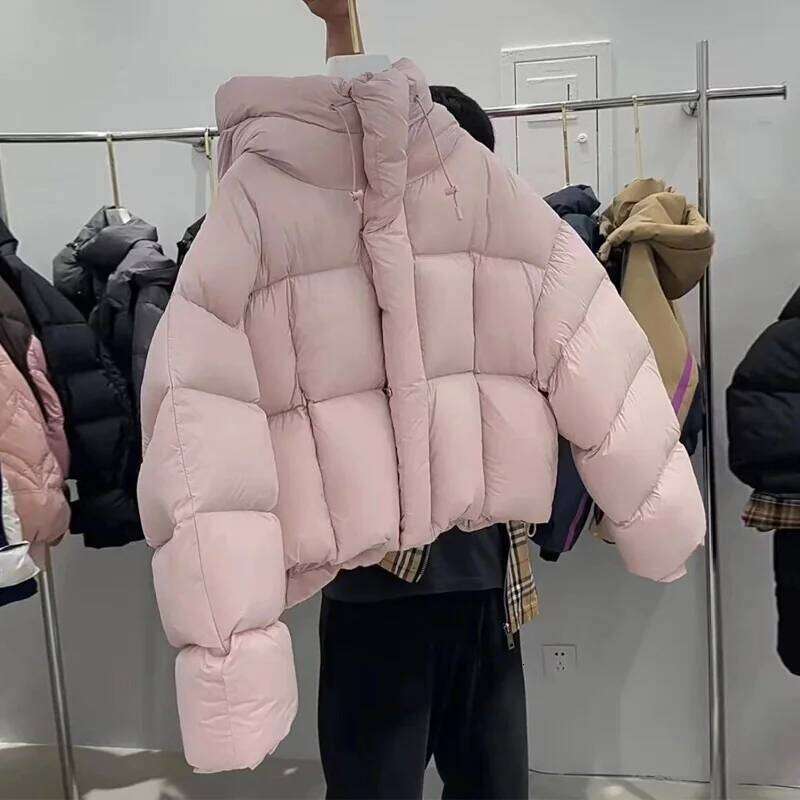 Korean Short Hooded Down Parkas Warm Puffer Jacket Women Cotton Padded Clothes Solid Loose Winter Coat Outwear Female