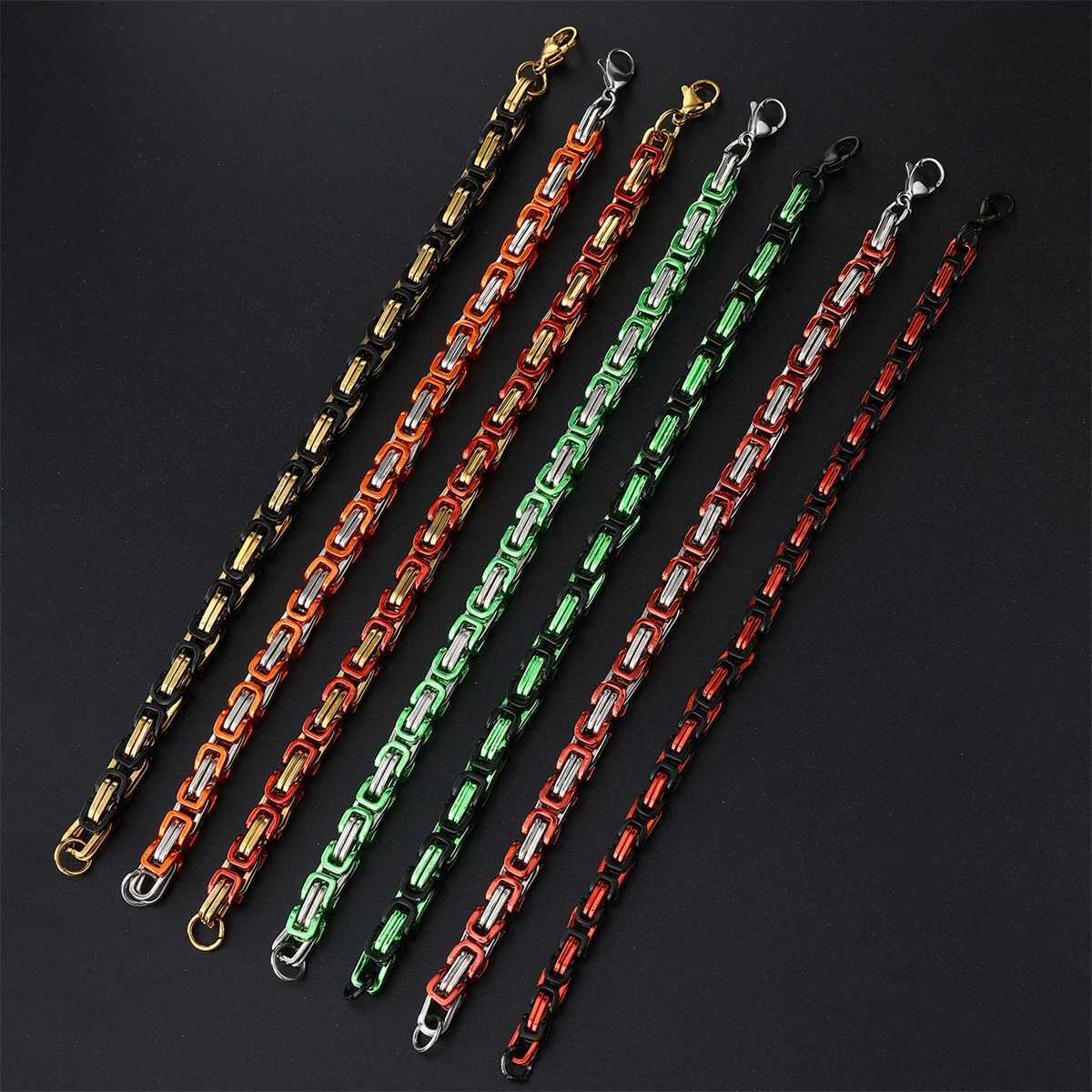 D Z Colorful Premium Stainless Steel Cuban Chain Bracelet For Men Design 6MM Hip Pop Byzantine Chain Bracelet Jewelry W250606