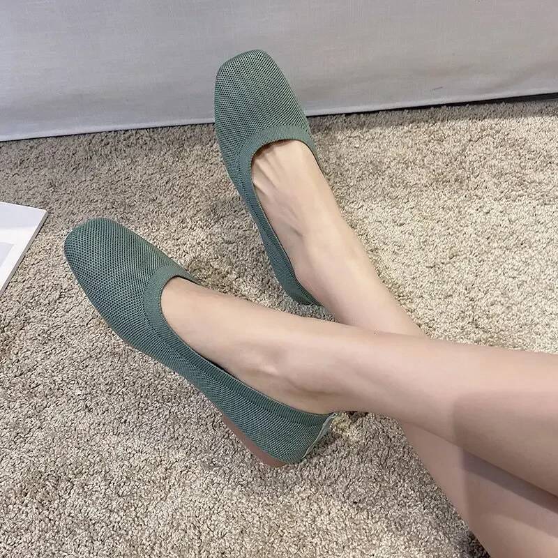Ddmyoutdoor Stretch Knit Fabric Spring New Women Flat Heel Anti Skid Ballet Flats Shoes Slip On Breathable Loafer Femalehj Outdoor Shoes