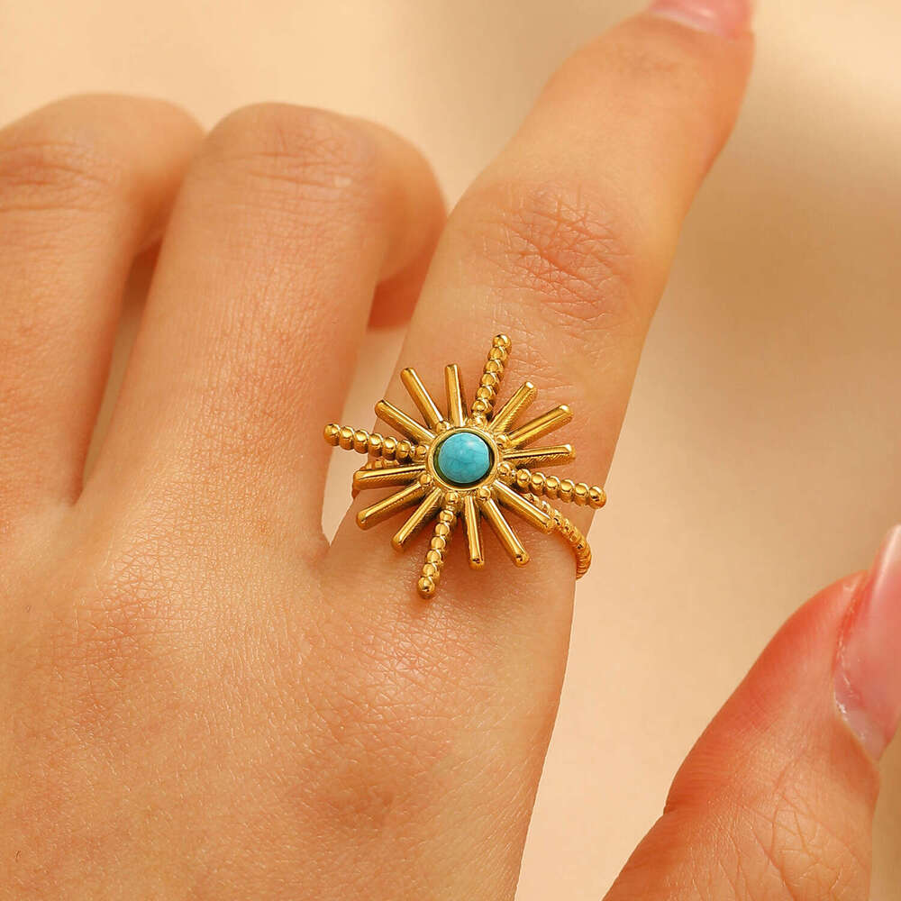 Luxury Irregular Open Ring Featuring Bold Turquoise Gemstones & Elegant Palace Aesthetic