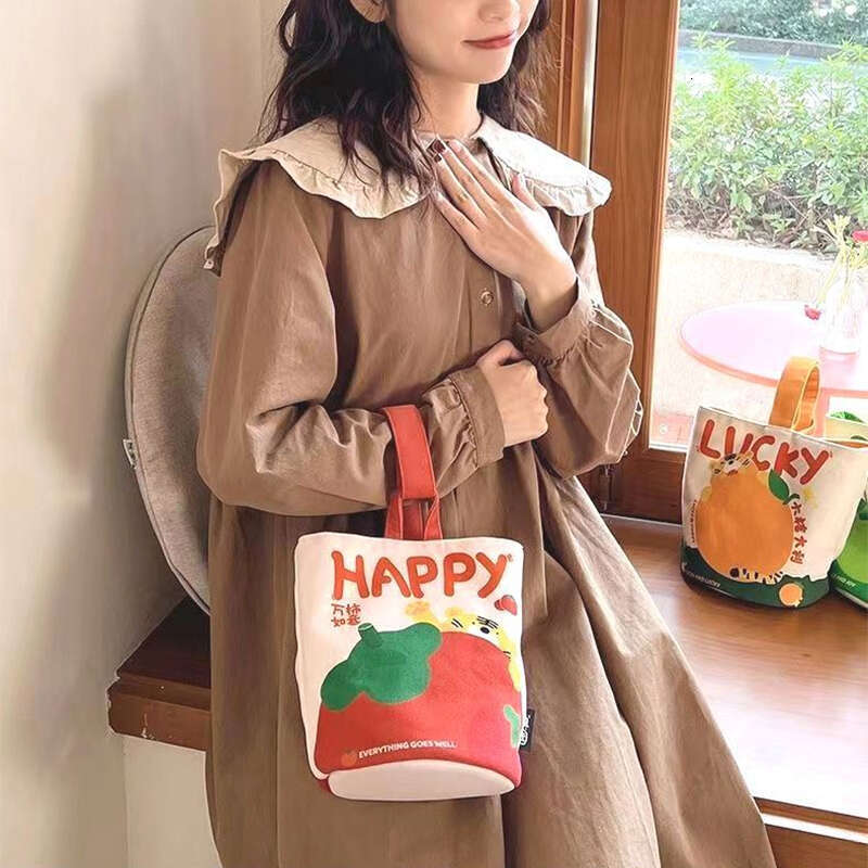 Bucket Handheld Outdoor Ins Canvas Cute Print Girl Phone Women's Bag
