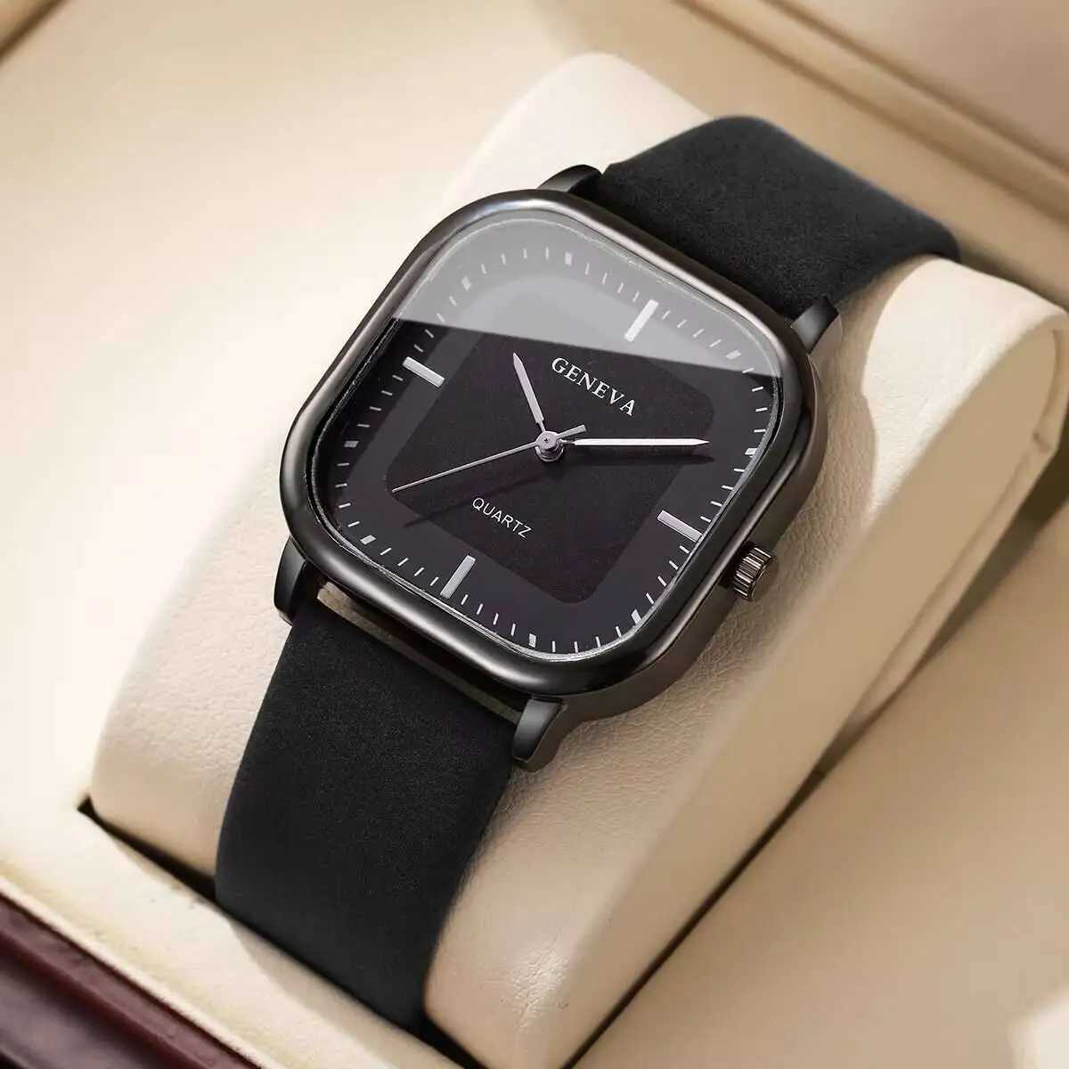 Fashion Square Minimalist Mens Quartz Watch Casual Leather Strap Wristwatch Reloj HombreWithout Box Y250605