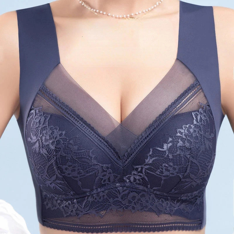 L-6L Women Large Bra Push Up Ice Silk Seamless upper Bralette Lace Wireless Summer Bras Plus Size Top Lingerie Underwear 15019 250530