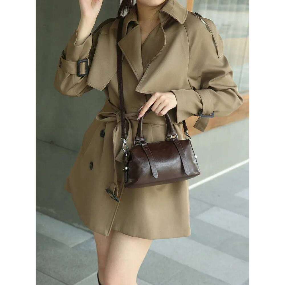 New Women's Handbag Commuting Genuine Leather Crossbody Female Cowhide Vintage Daily Shoulder Boston Bag as gift