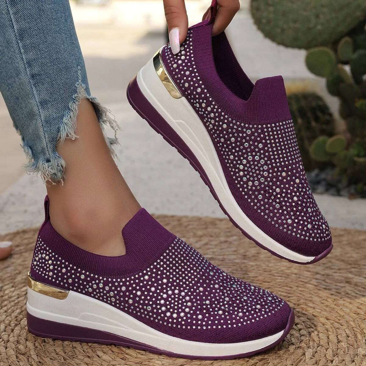 Ddmyoutdoor Women Wedges Platform Sneakers Autumn Fashion Round Toe Casual Sports Slip On Woman Non Vulcanized Shoes Plus Size Outdoor Shoes