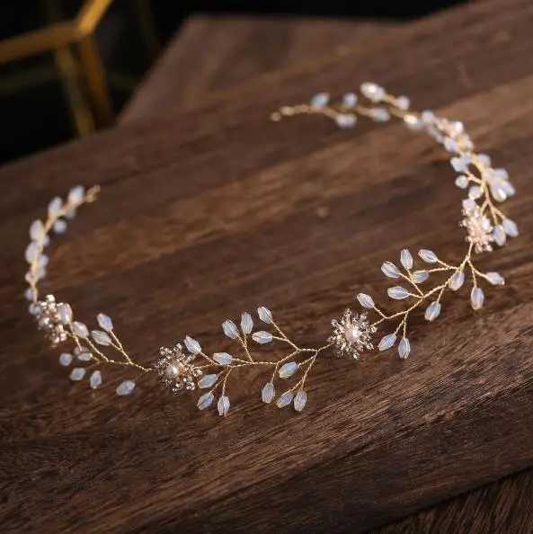 Gold Color Headbands Hair Jewelry Wedding Hair Accessories For Women Rhinestone Pearl Headband Bride Tiara Hairbands Accessories Z250605