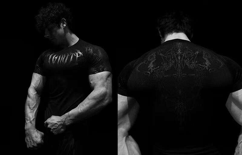 2025 Demon Line Drawing Spider Front and Back Print Short Sleeve T-Shirt Summer Trendy Brand Crew Neck Men's Top