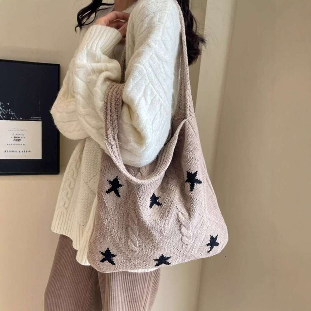 New Knitted Woven Versatile Shoulder Women's High-End Exquisite Large Capacity Tote Bag B5