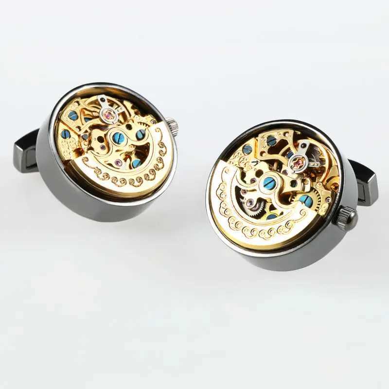 Hot Watch Movement Cufflinks For Mens Lepton Steampunk Gear Watch Mechanism Cuff links Men French Shirt Cuffs Cufflink gemelos W250606