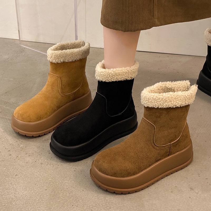 2025 free shipping autumn and winter new female designer retro warm snow boots with thick velvet sole and anti slip cotton shoes