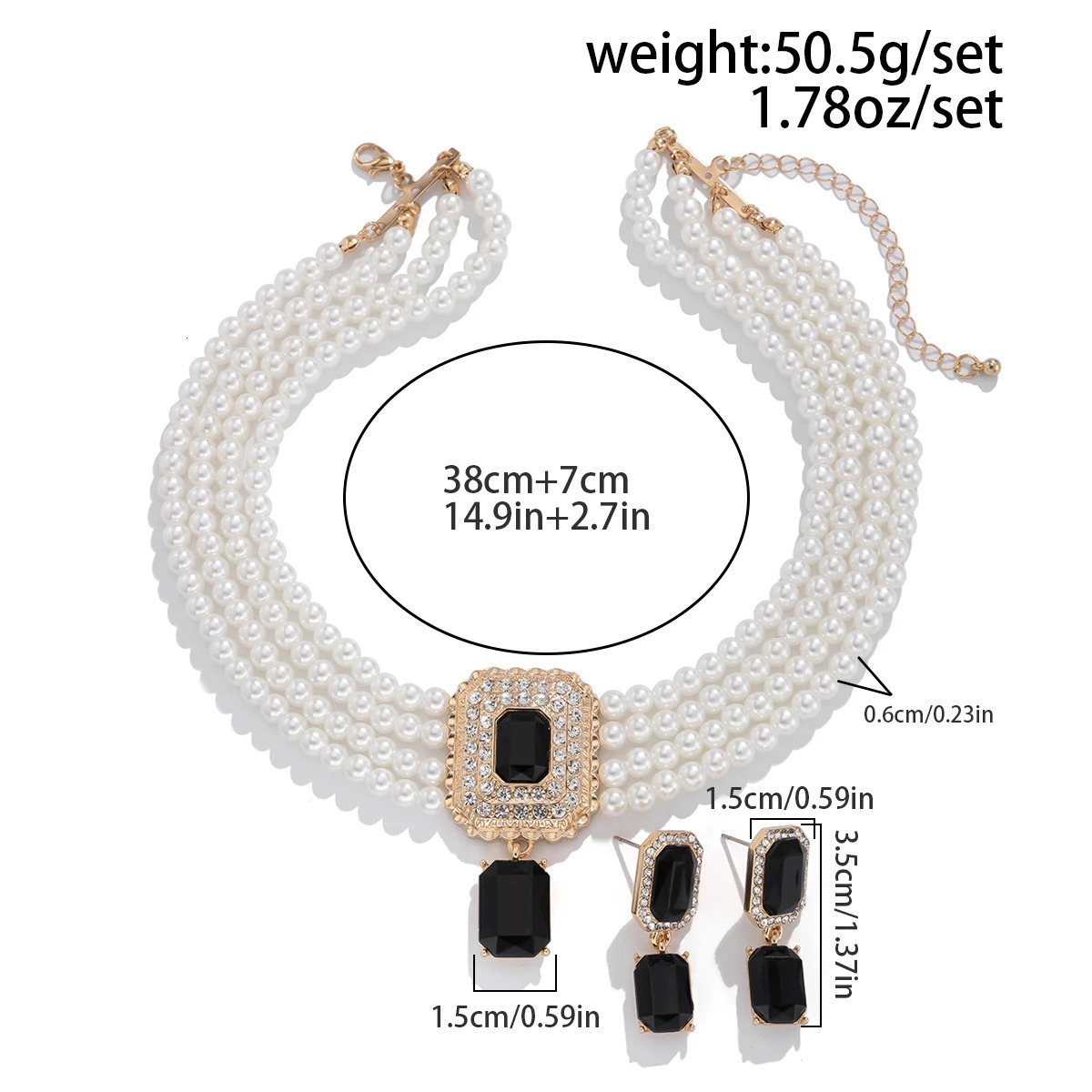 SHIXIN 2Pcs Multilayer Imitation Pearl Choker Necklace Earrings Bridal Green Rhinestone Neck Chain Wedding Jewelry Set 250618