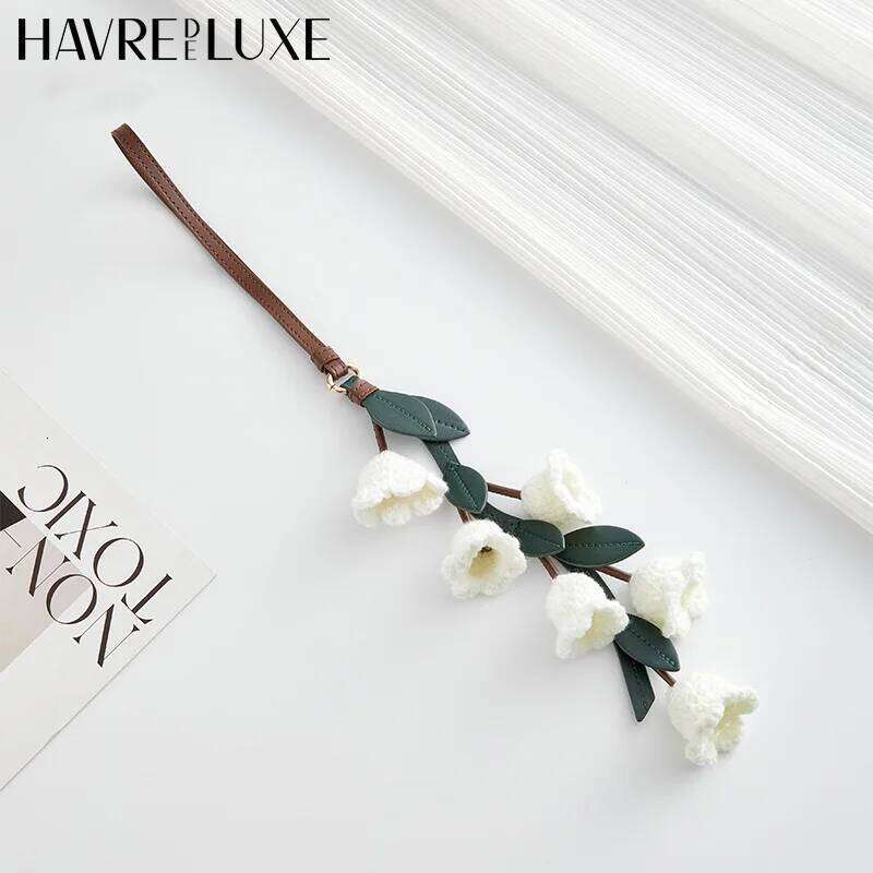 Cherry Blossoms Charm Handmade Cowhide Woven Flower Pendant Knitted High-End Bag Accessories