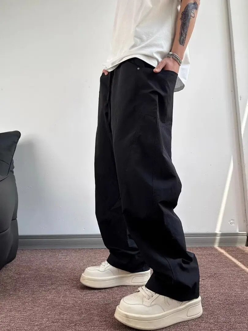 Fashion Scimitar Casual Pants for Mens Trendy and Versatile Solid Color Simple Loose Wideleg Work Harem Fishing Man 250605Z
