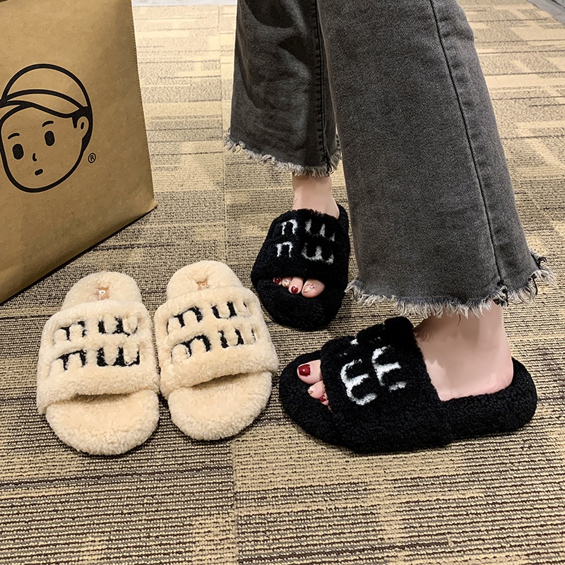 2025 free shipping autumn and winter new female designer shoes letter thick sole Korean version casual home one line trailer