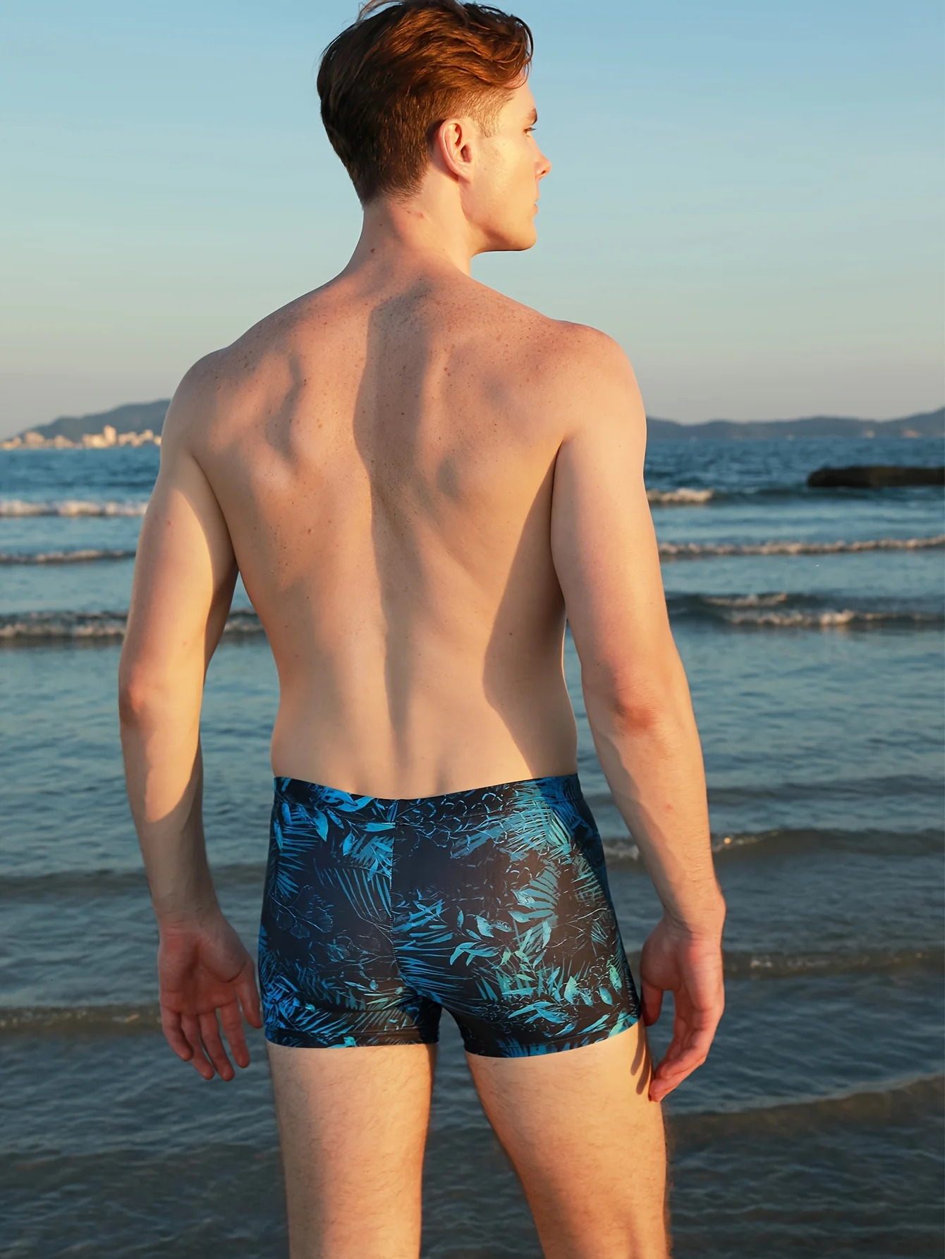 Mens Boxer Tropical Print Racing Anti-Embarrassment Reduction Resistance Classic Professional Swimming Trunks 250530