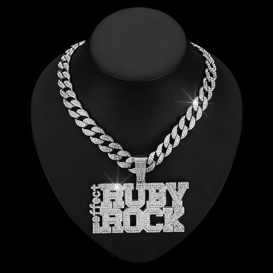 Wild full diamond letter DIRTY BIRDS alloy pendant ALPB baseball team hip-hop personality mens necklace 250320