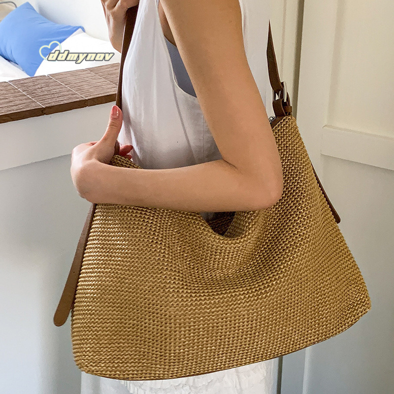 2025 New Woven Tote Straw Korean Style Large Capacity Shoulder Vacation Beach Bag for Women ddmynov