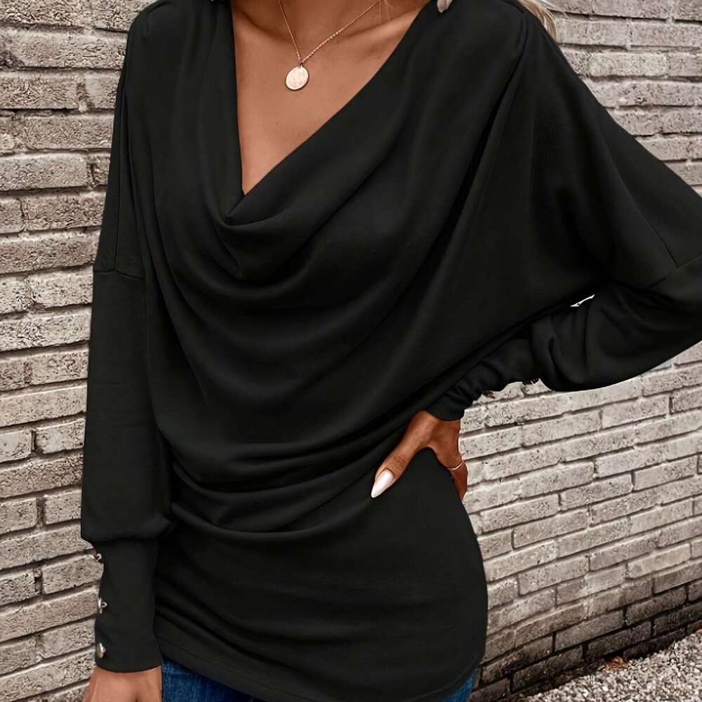 New Style Drop Neck Button Long Sleeve T-Shirt B5