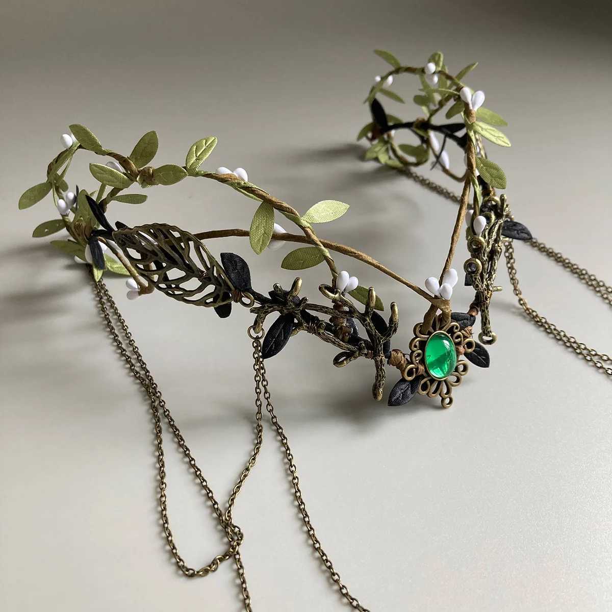 FAiry Antler Crown Woodland Elf Chain Tiara Witch Crown with Circle Bridal Elven Costume Headband Fantasy Wedding Headpiece Z250605