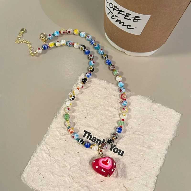 Bohemian Colored Glaze Bead Necklace Summer Red Love Necklace Hawaii Beach Necklace Jewelry Suitable for Ladies Girls Y250605