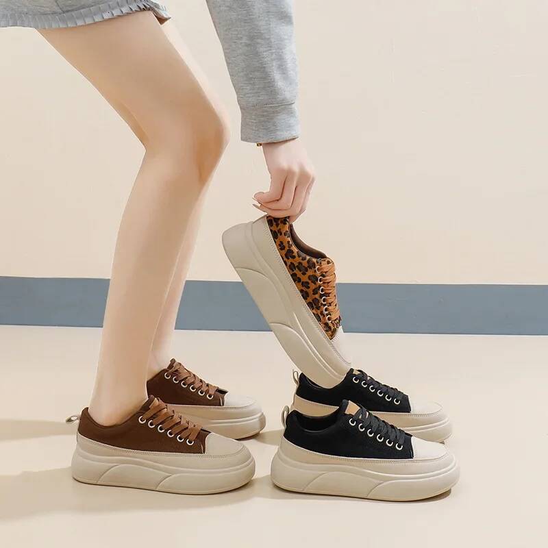 Ddmyoutdoor Women S Leopard Print Spring New Thick Soled Sports Female Students Casual Board Shoes Fashion Lace Up Sneakers Outdoor Shoes