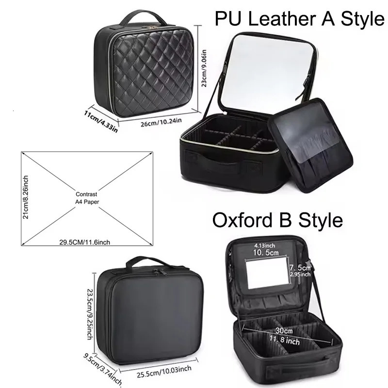 Sewing Thread Travel Makeup Bag for Women Waterproof Case With Mirror Professional Beauty Brush Cosmetic Storage Case 250614