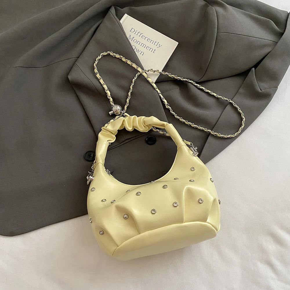 Delicate Diamonds Chain Crossbody Bag for Women Korean Spring Summer Fashion Handbags Versatile All-Match One Shoulder Bags 250605