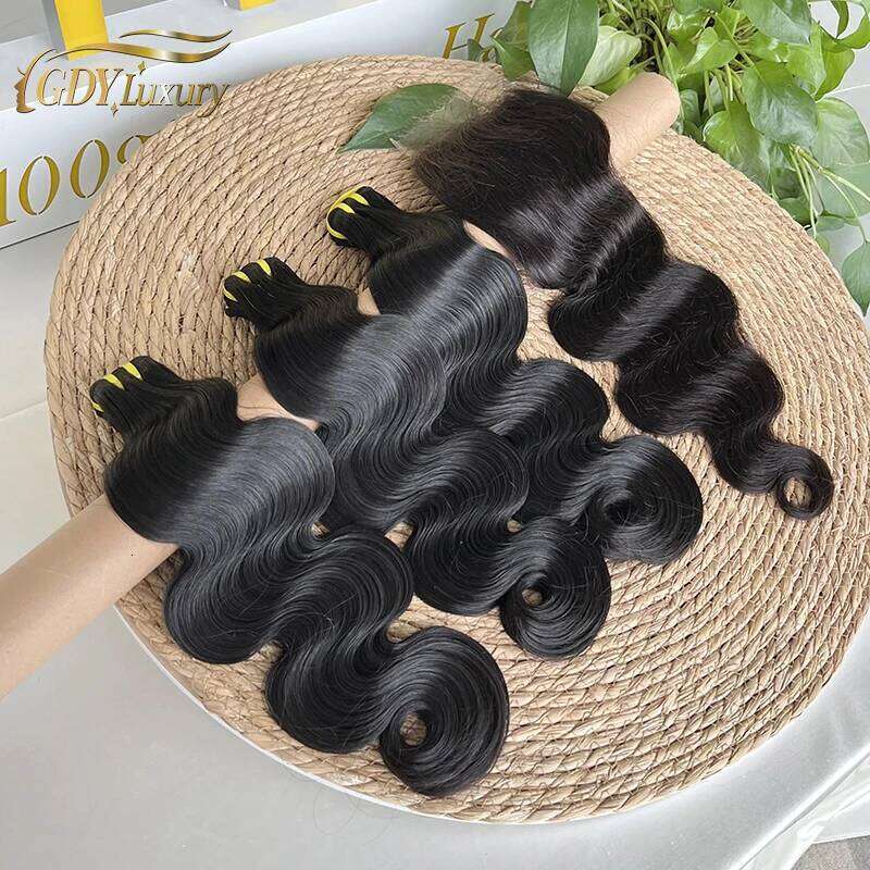 Super Double Drawn Body Wave Bundles With Real HD Lace 4x4/5x5 Closure 13x4 Frontal Raw Hair Vieam Bundlese Thick End