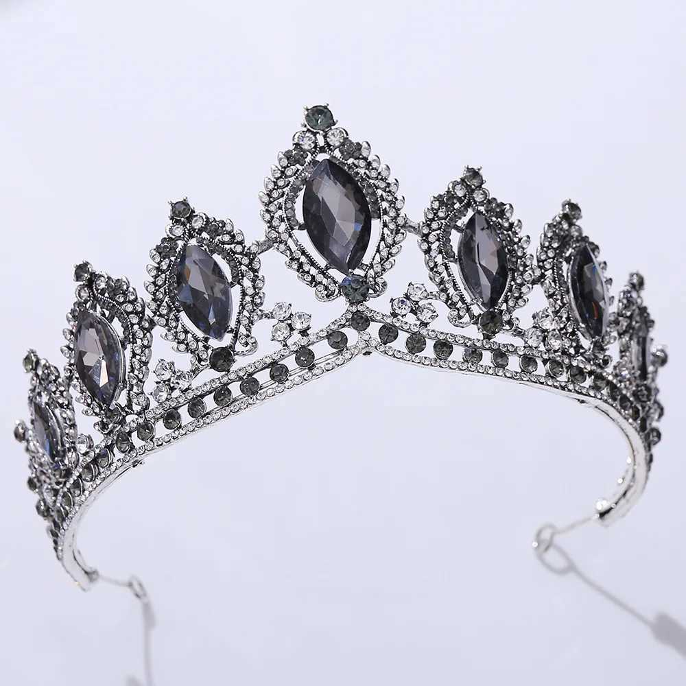 DIEZI Baroque Queen Crystal Tiara Crown For Women Party Vintage Bridal Princess Blue Rhinestone Crown Hair Dress Accessories Z250605