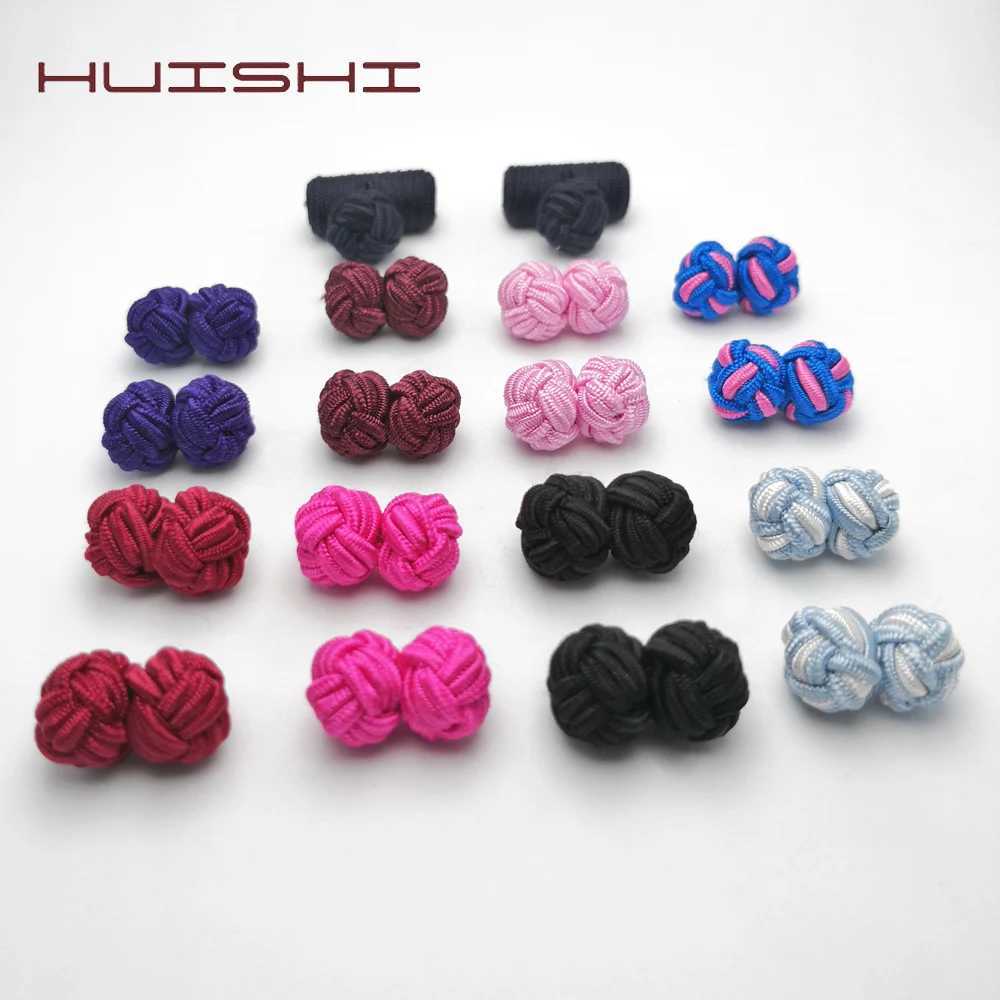 HUISHI Novelty Silk Knots Cufflinks Men Fashion Multicolor Handmade Elastic Double Rope Ball Cuff Link Button For Men Shirt Gift W250606