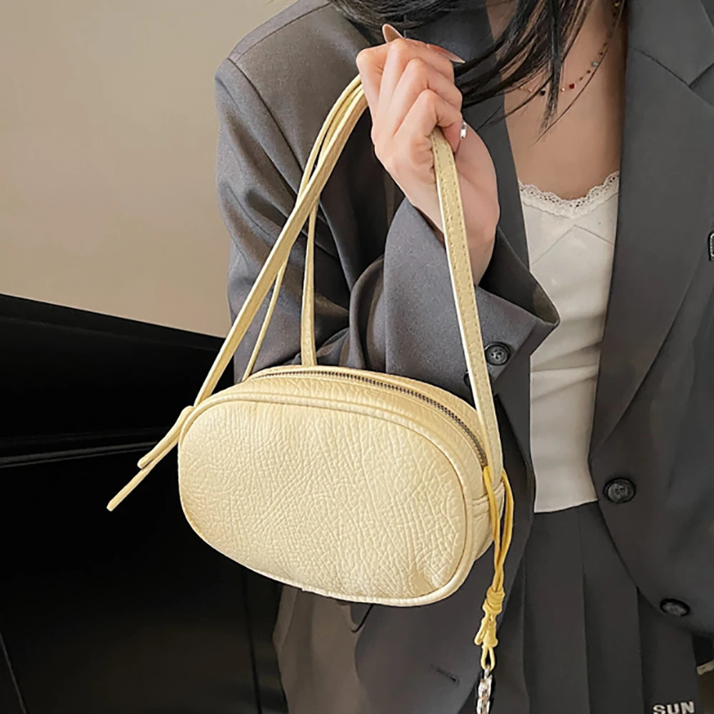 Women High Grade Texture Crossbody Bag Korean Solid Color Zipper Oval One Shoulder Bags Daily All-Match Commute Packs 250605