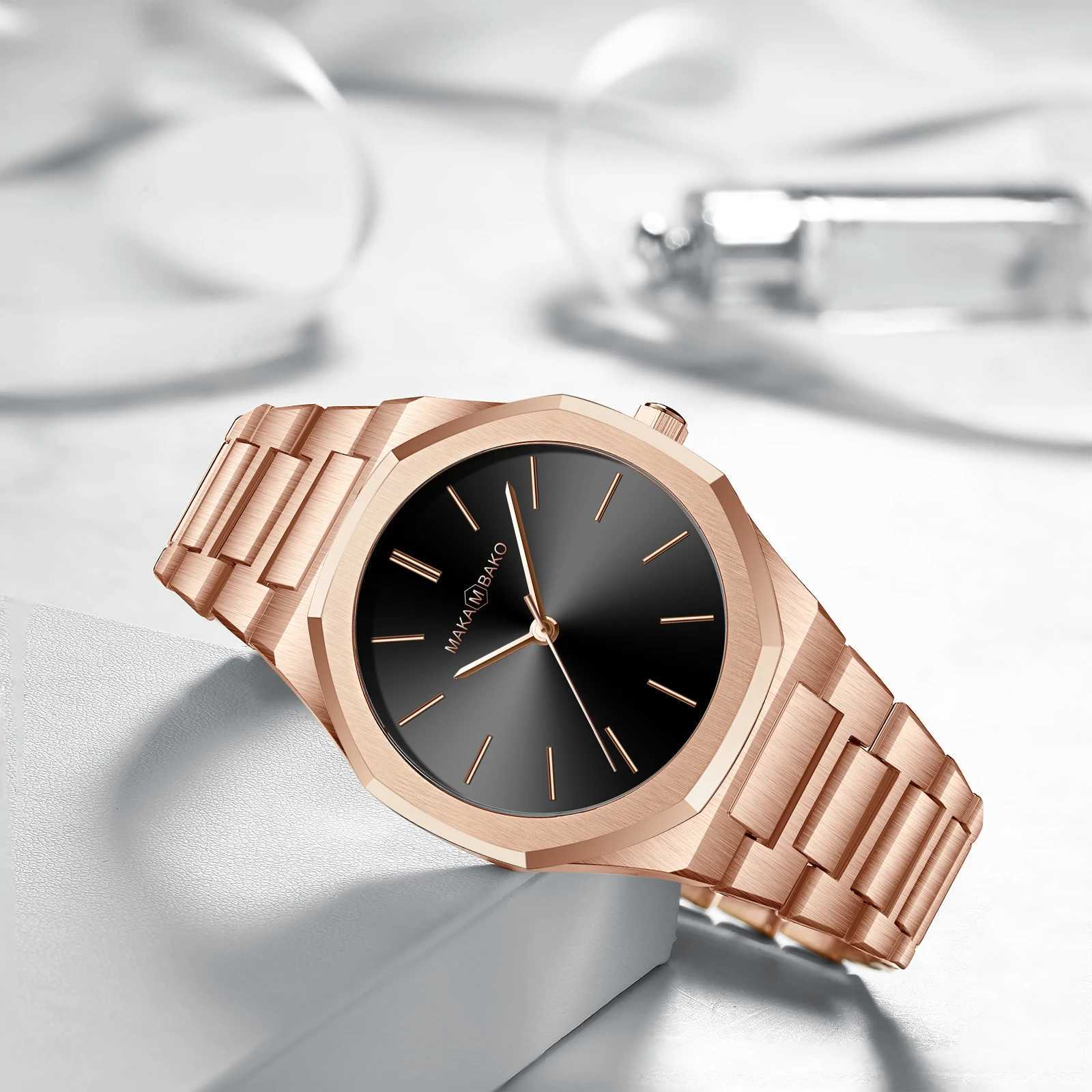 Top Brand Luxury Rose Gold Stainless Steel Band Business Watch 40mm Mens Fashion Black Wristwatch Waterproof Women Quartz Watch Y250605