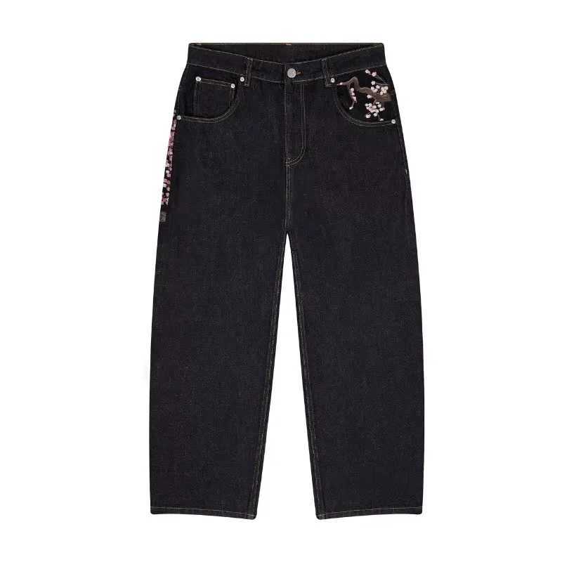 Y2K Harajuku jeans Goth vintage plum blossom embroidery pattern wide leg pants men women denim fabric American style strt wearC250606