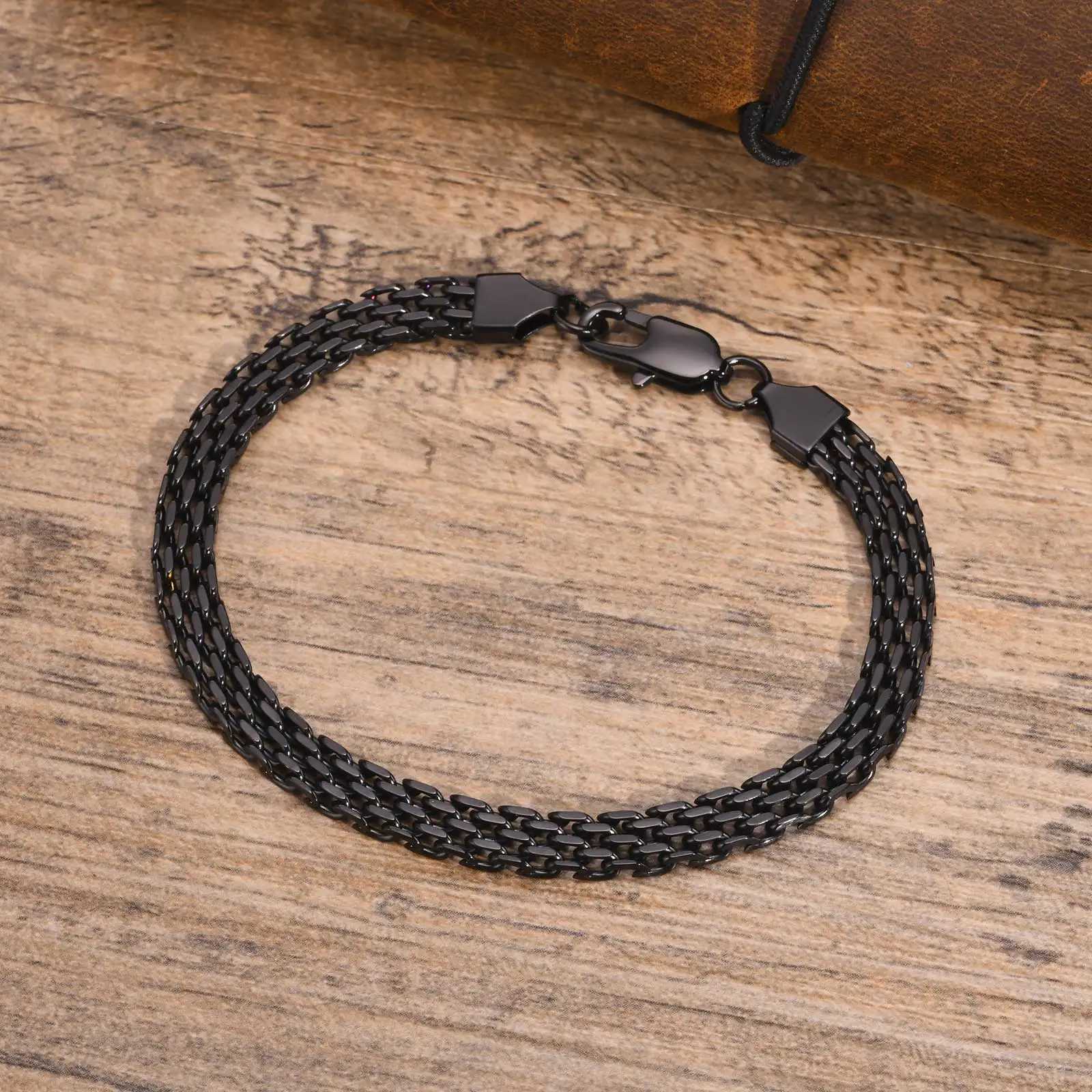 Mprainbow Mesh Chain Bracelets for Men Boys Black Color Stainless Steel Links Wristband Valentines Gift For Men Male Jewelry W250606