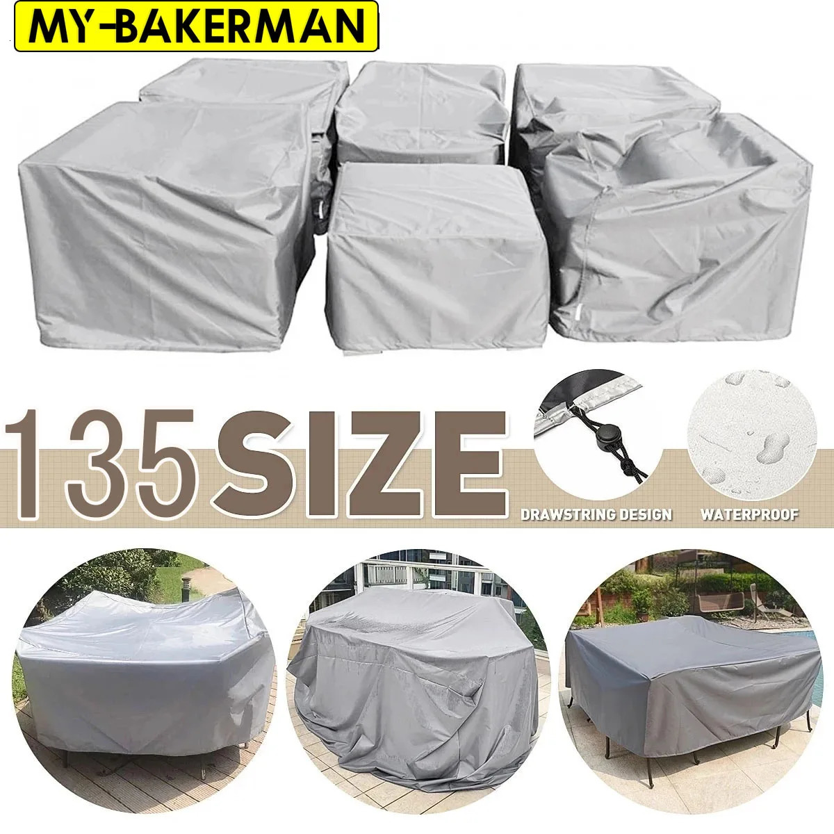 210D Heavy duty Waterproof Patio Furniture Cover Rectangular Garden Rain Snow Outdoor Cover for Sofa Table Chair Wind-Proof 250530