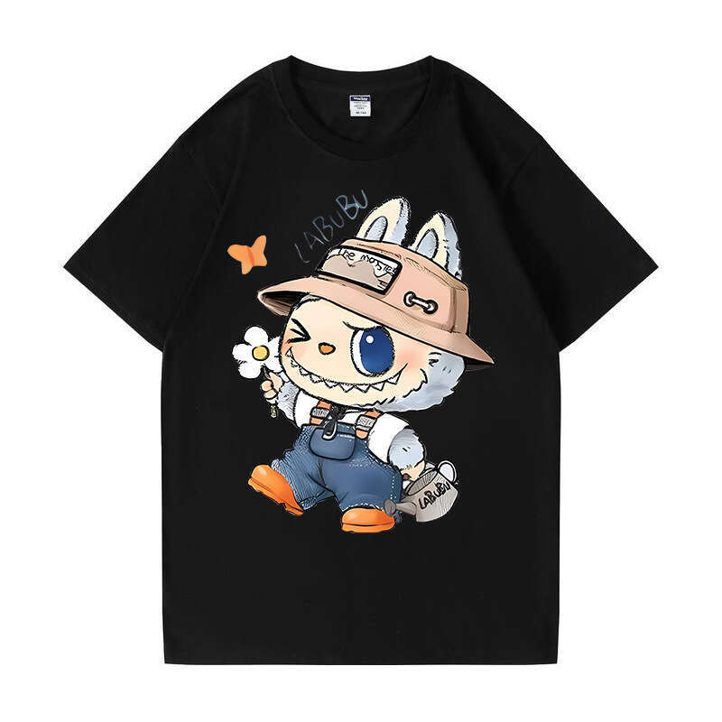 2025 New Labubu Shoulder Pure Cotton Short Sleeve Unisex Cartoon Anime Trendy T-Shirt Top labubus