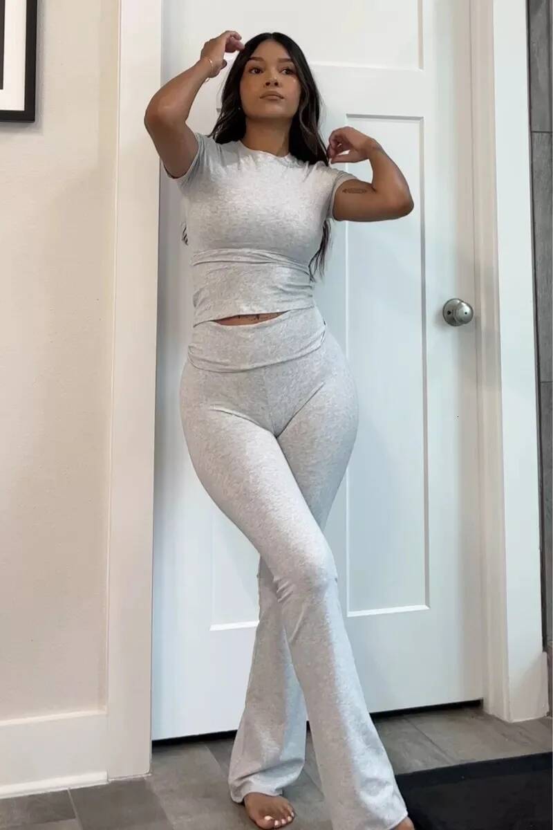 Ddmyoutdoor Women Piece Lounge Sets Fold Over Short Sleeve Crop Top And Low Rise Flare Leggings Yoga Pants Set Tracksuit Jogging Suit