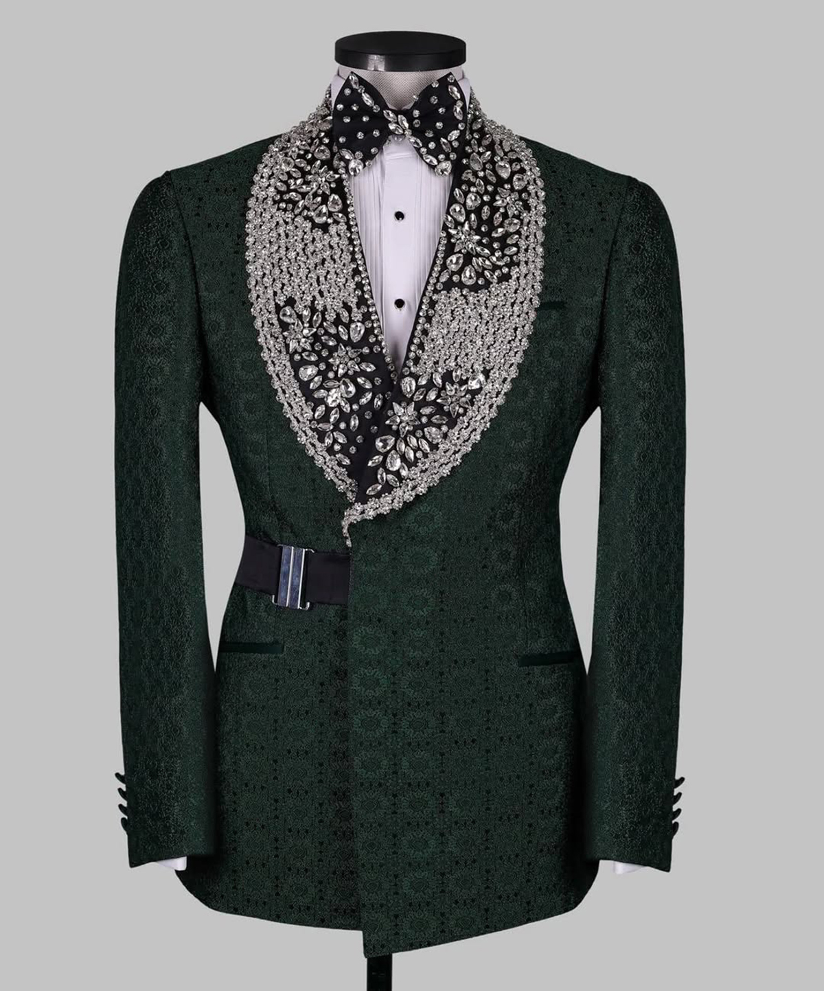 Vintage Man Suits Fit Slim Beading Crystal Shawl Lapel Party Prom 2 Pieces Set Blazer Jacquard Rhinestone Customized Jacket Pants Plus Size