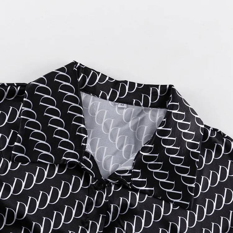 Satin Printed Two-Piece Set 2024 New Summer Long Sleeve Shirts For Women Suits+Wide Leg Pants Vacation Casual Fashion Sets Lady