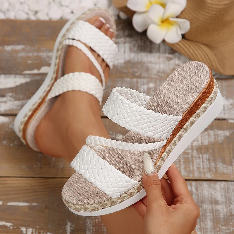 Zoki Lightweight Thick Sole Woven Slippers for Women 2025 Summer Wedge Heels Sandals Woman Plus Size Platform Sandles Female 250605
