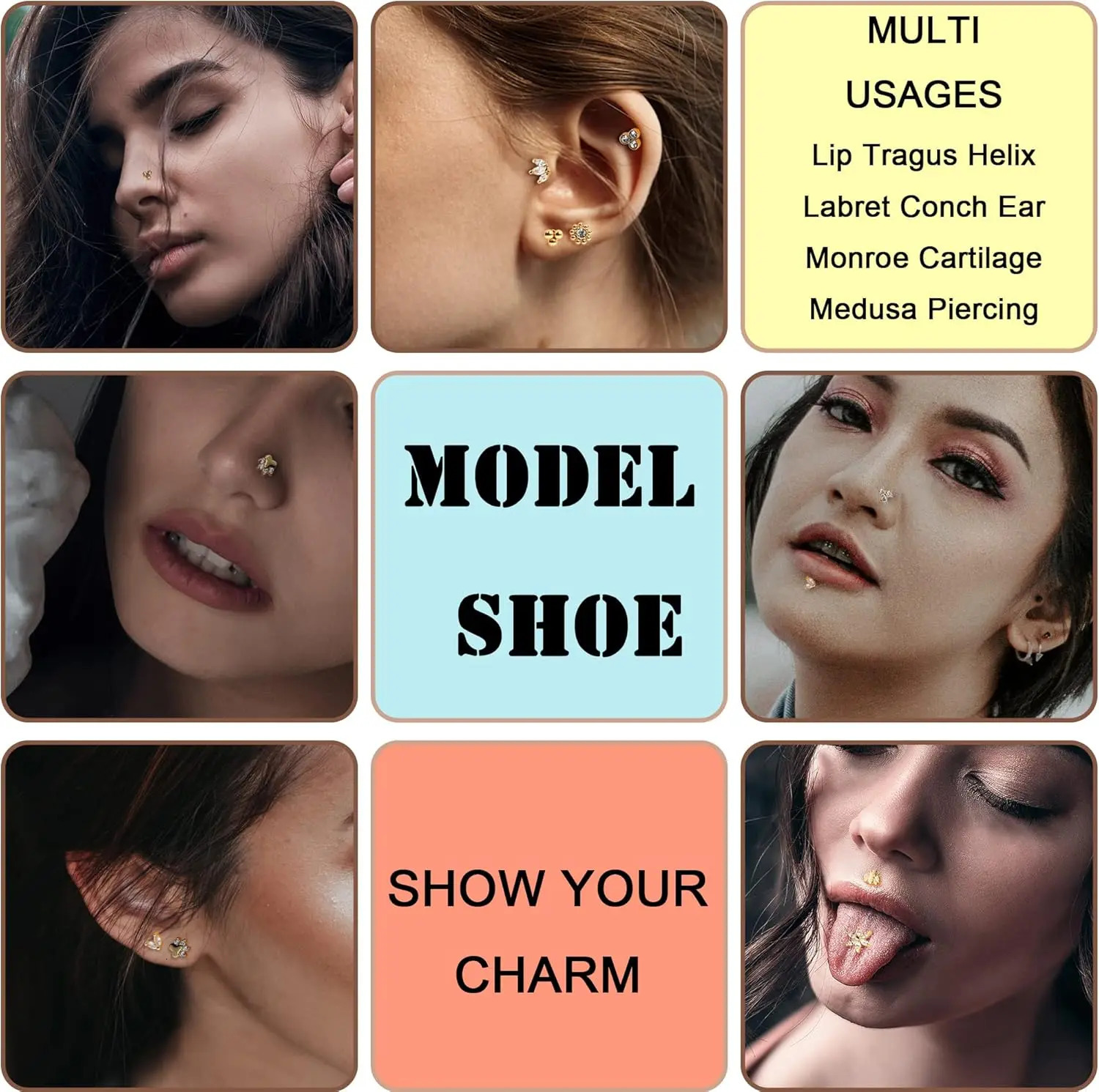 Drperfect 12Pcs Nose Piercing for Women Men Steel Internally Threaded Labret Lip Piercing Conch Helix Piercing Jewelry 250605