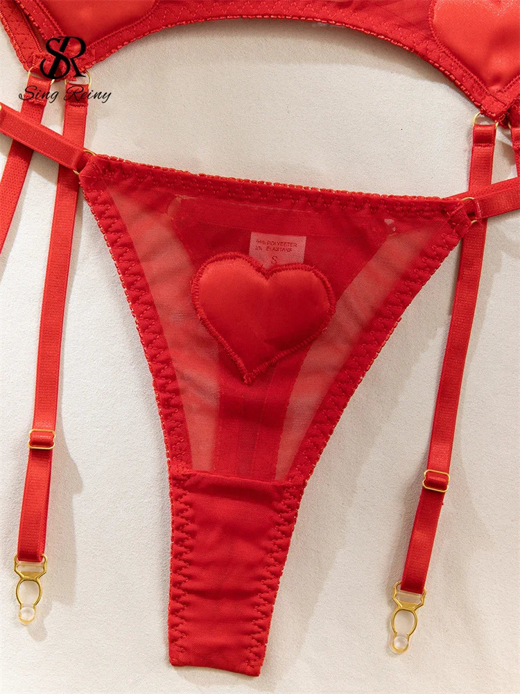 SINGREINY Love Sheer Slim Sexy Lingerie 4 Pieces Suits Women Garter Club Bra Sets Fashion Christmas Erotic Underwear Sets 250603