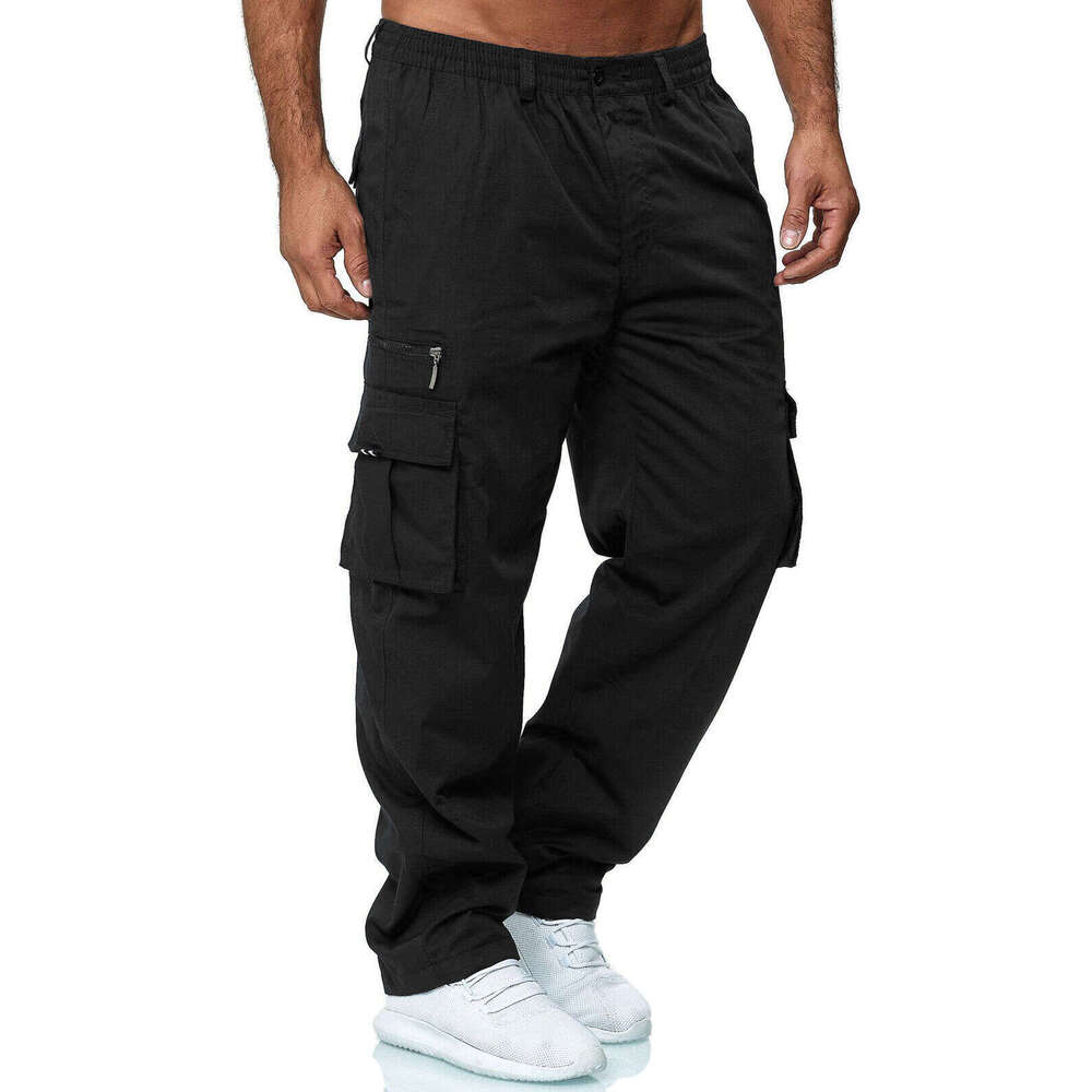 Men's Casual Multi-Pocket Loose Straight Cargo Outdoor Long Gym Pants B5