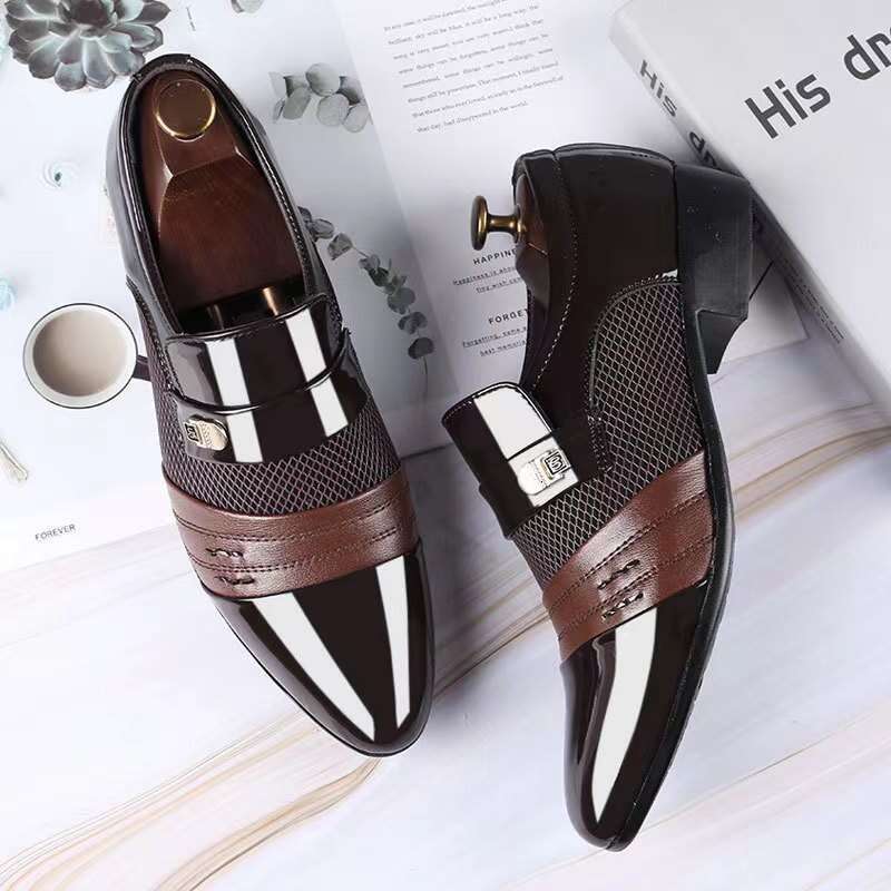2025 New Shiny Leather Men's Casual Business Formal Large Size Versatile Mirror Shoes