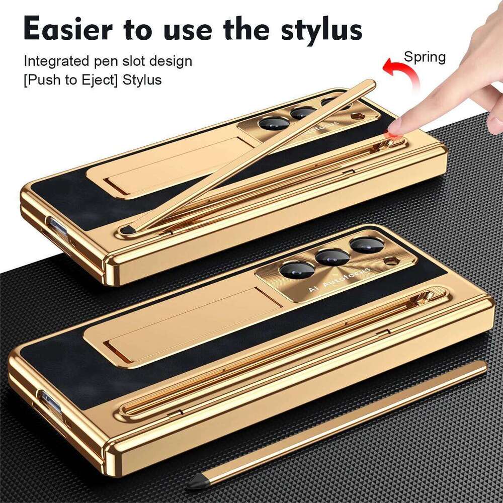 RENGZ Slot with Glass Film For Samsung Galaxy Z 6 Fold 5 4 Case Anti-fall Hinge Leather Protection With S Pen Cover