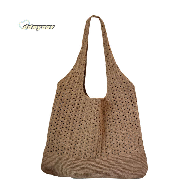 New Knitted Handwoven Tote Shoulder Women's Yarn Handbag Shopping Bag ddmynov