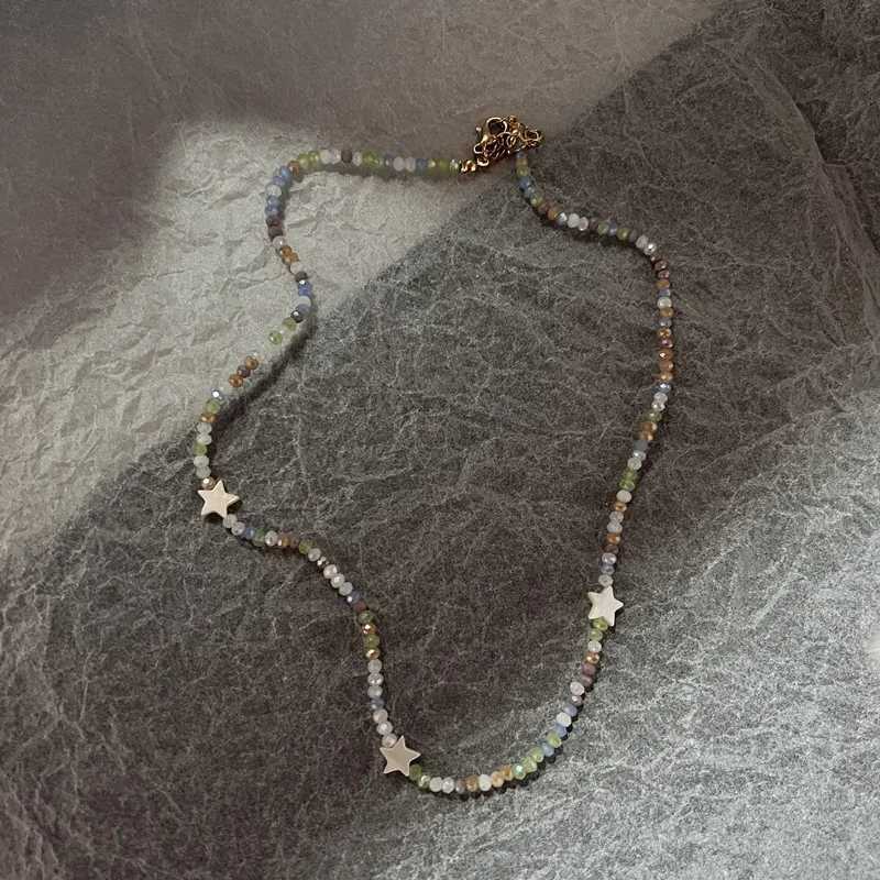 Bohemia Candy Color Cute Necklace for Women Star Pendant Beaded Clavicle Chain Necklaces Multicolor Y2K Vacation Accessories Y250605