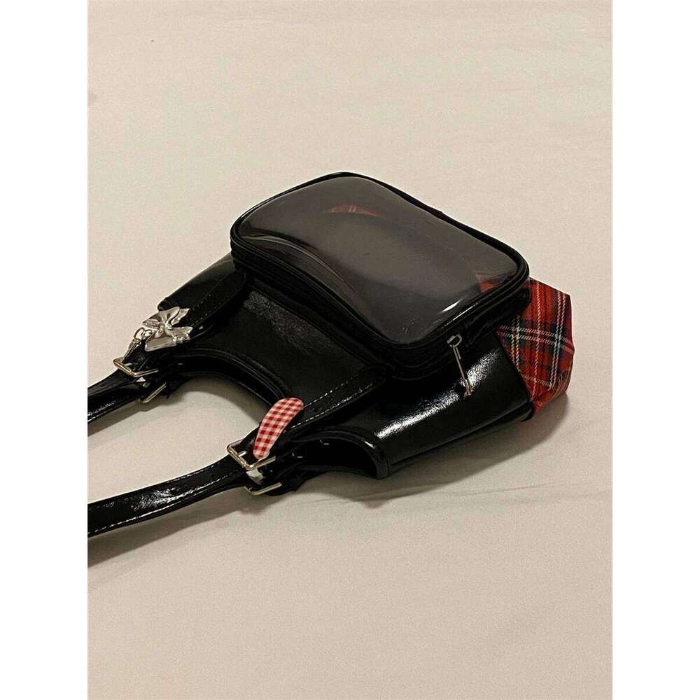 Classic Academy Style Ins Black And Red Plaid Transparent Pain Small Capacity 10Cm Baby Daily Commuter Shoulder Bag