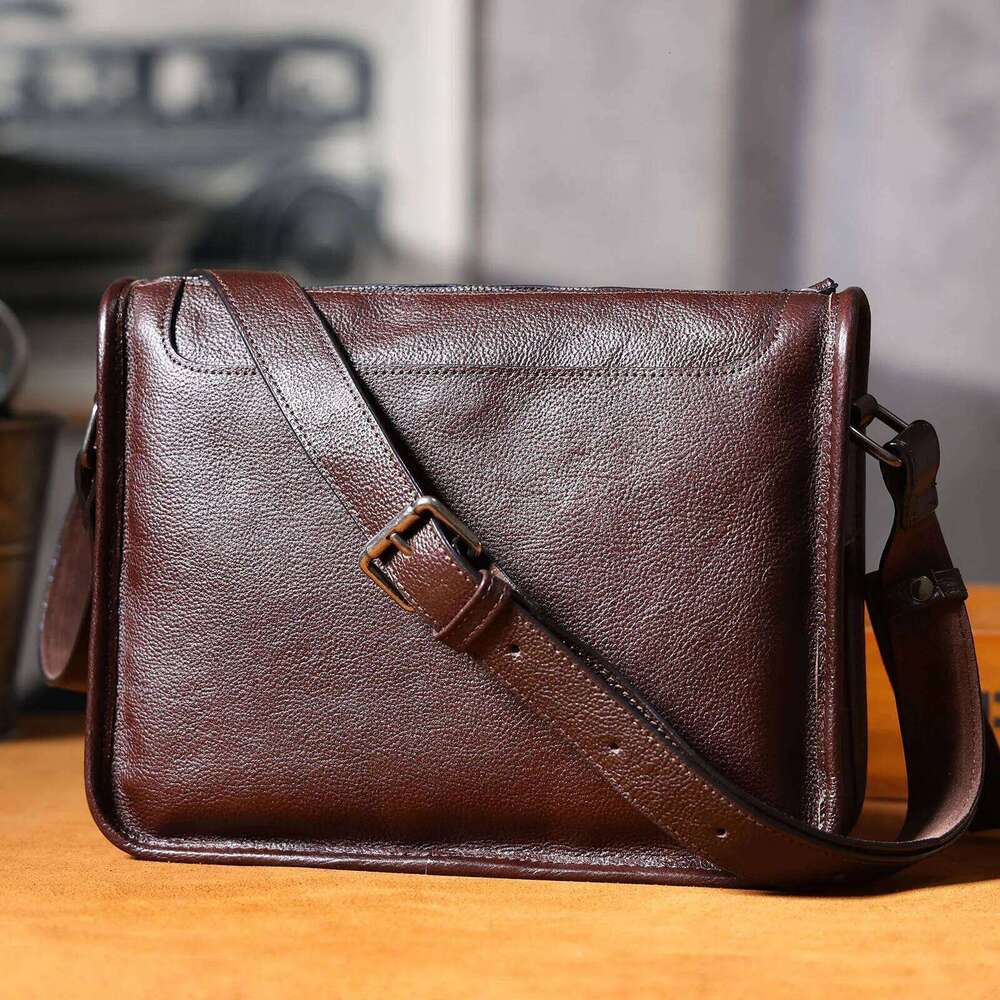 Genuine Men's Shoulder Crossbody Bags Unisex Simple Cowhide Bag Top Layer Vegetable-Tanned Leather Fashion Casual